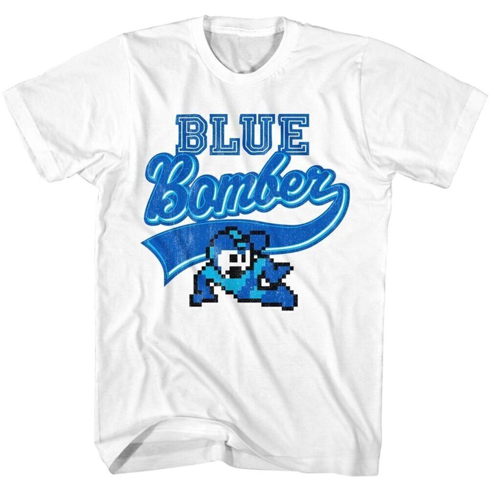 Mega Man Blue Bomber White Classic Retro Gamer Fan Collector Nostalgic Graphic